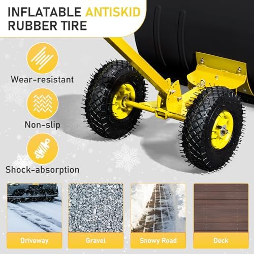 VINGLI Snow Pusher Shovel with Wheels, 29" Adjustable Ergonomic T-Handle Snow Plow for Driveway, Heavy Duty Wheeled Rolling Shovels for Snow Removal, Angle Adjustable (Black & Yellow)