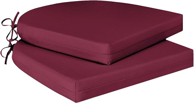 Cozyide Outdoor Chair Cushions, Waterproof Patio Seat Cushions with Adjustable Straps, Round Corner Patio Chair Cushions for Garden, Burgundy, 17x16x2 Inch (Pack of 2)