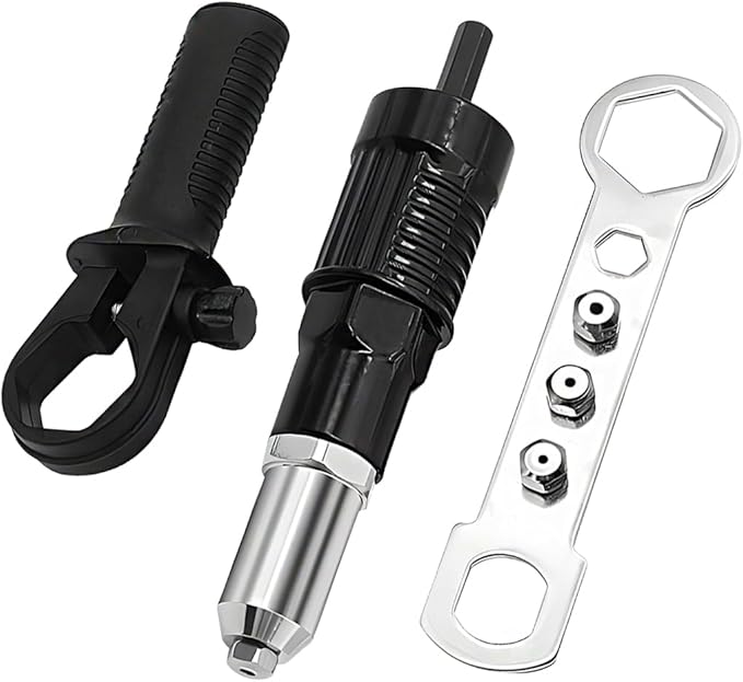 Car Pop Rivet Gun Adapter Kit, Cordless Vehicle Electric Riveter Drill Attachment with 4 Rivet Head, Automotive Power Drill Adapter Tool Kit, Universal for Most Vehicles