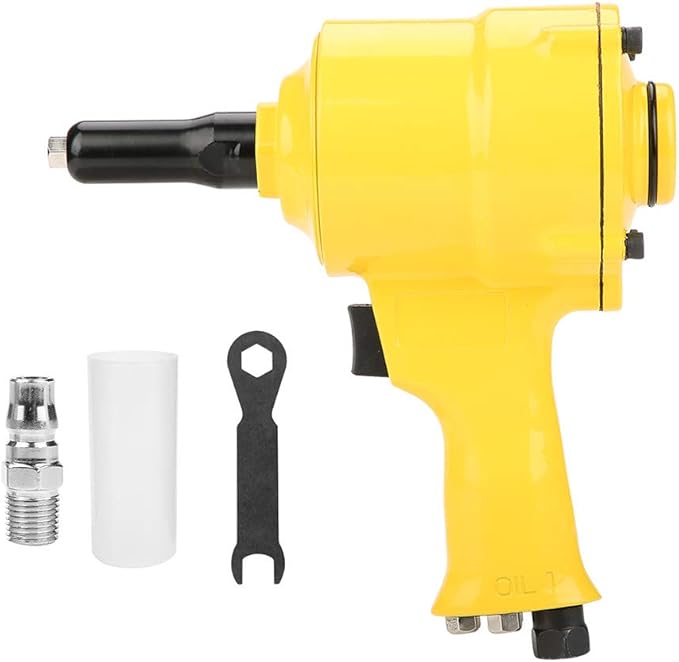Hyuduo Air Rivet Gun, Pneumatic Riveter Pistol Type Grip Heavy Duty Rivet Gun Air Powered Riveting Tool 2.4-4.8mm Yellow for Decoration Automotive Container Electrical Instrumentation