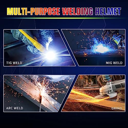 TRQWH Welding Helmet with Light True Color Auto Darkening Welding Helmets for Men Solar Powered Welding Hood with 2 Arc Sensor Wide Shade 4/9-13 for TIG MIG ARC Cool Welder Mask
