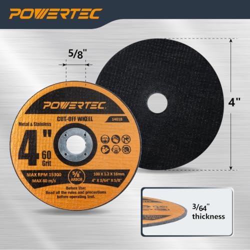 POWERTEC 4" Cut-Off Wheels, 50 PK, 5/8" Arbor (14018-P2)