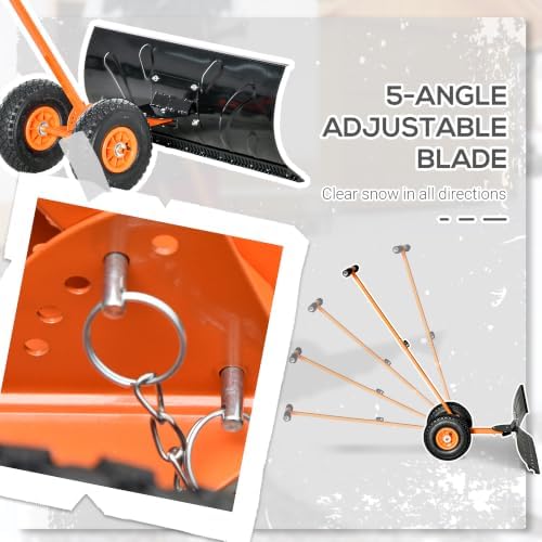 Outsunny Snow Shovel with Wheels Snow Pusher 29" Blade 10" Wheels Orange