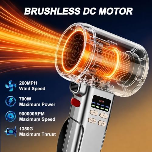 730PRO Car Blower for Drying Cordless | Up to 260MPH 740CFM Turbo Dryer Air Leaf Blower | Detachable Handle, 3.5H Type-C 2A Fast Charge, 5 Speeds, for Car/Hood/Yard/Sawdust/Fluffy Snow