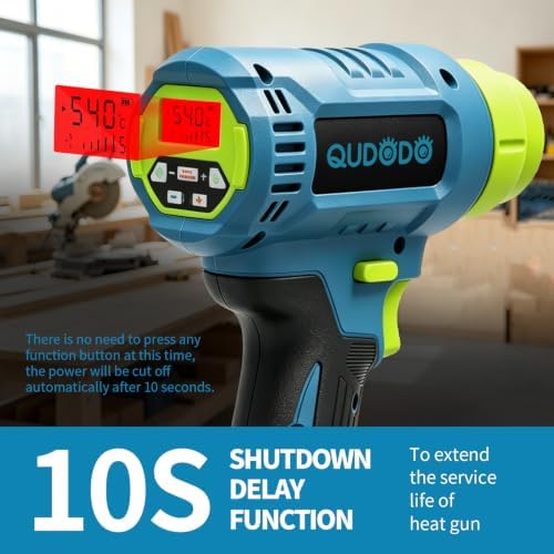 21V Cordless Heat Gun, Max 1004℉ Digital LCD Display Hot Air Gun with 2 x 6.0Ah Batteries and 4 Nozzles, Portable Heat Gun with LED Light, Pistola De Calor for Shrink Tubing, Vinyl Wrap, DIY