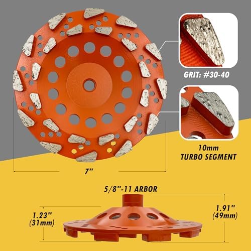 7" High Performance Diamond Grinding Wheels, 5/8"-11 Threaded Arbor