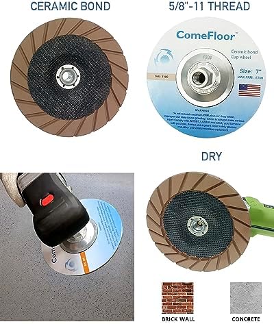 Concrete Grinding Cup Wheel 7" Ceramic Diamond Cup Wheel for Floor Grinding, Fits 5/8"-11 Arbor Angle Grinder,400# Medium