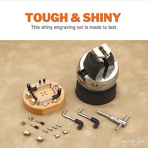 Splenor Tools 5" Engraving Block & 34 Attachment Kit - Ball Vise for Jewelry Engraving - Diamonds & Stone Setting Tool