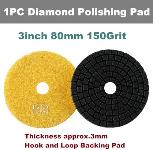 Diamond Polishing Pad, 3 inch 80 mm 150 Grit Sanding Discs for Grinder & Polisher, Hook and Loop Backing Pad for Grinding Buffing Granite Marble Concrete Stone (1 Piece)
