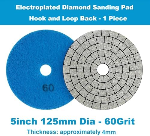 Electroplated Diamond Sanding Pad, 60Grit 5inch 125mm Grinding Disc Hook and Loop Backing for Stone Tile Glass Trimming & Metal Polishing & Wood Sanding (1 Piece)
