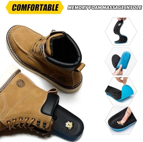 Steel Toe Boots for Men-6 Inch Moc Toe Safety Work Boots Non-Slip Resistant Indestructible Construction Western Boot Mens Steel Toes Shoes