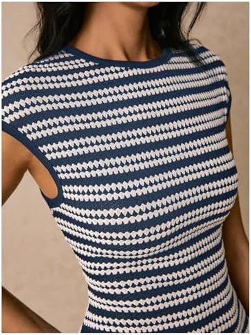 SOLY HUX Women's Striped Midi Dress Casual Work Knit Bodycon Summer Dresses