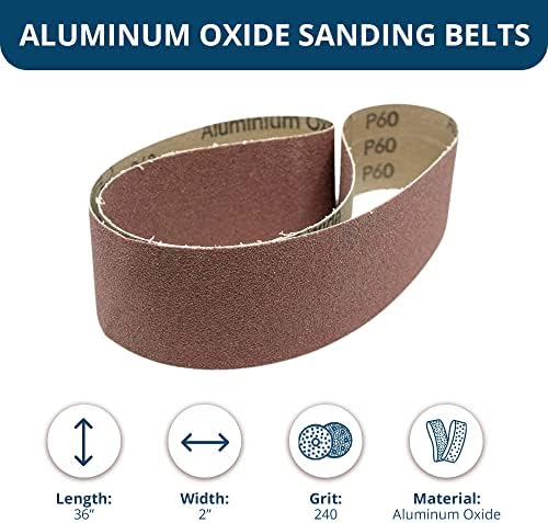 Benchmark Abrasives 2" x 36" Aluminum Oxide Sanding Belts for Grinding Deburring Polishing Rust Removal on Metal, Stainless Steel, and Carbon Steel, Use with Belt Disc Sander (6 Pack) - (240 Grit)