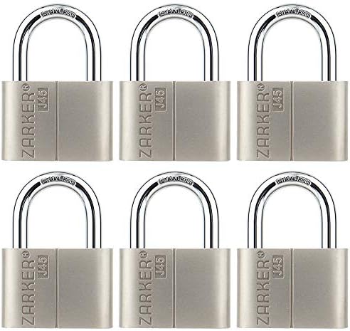 J45 keyed Alike Padlocks, Heavy Duty Stainless Steel Shackle Lock, 18 Keys, Waterproof and Rustproof Storage, Warehouses, Garage, Outdoors, 6-Pack