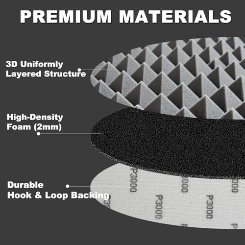 3000 Grit 6 Inch Foam Sanding Discs: 15Pcs Hook & Loop Wet Dry Use