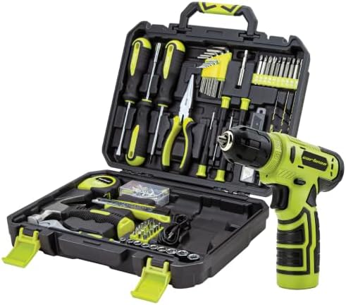 CARTMAN 150PCS 8V Cordless Drill Hand Tool Set, Green Household Repair Kit