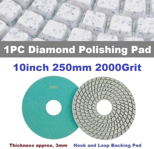 Diamond Polishing Pad, 10 inch 250 mm 2000 Grit Sanding Discs for Grinder & Polisher, Hook and Loop Backing Pad for Grinding Buffing Granite Marble Concrete Stone (1 Piece)