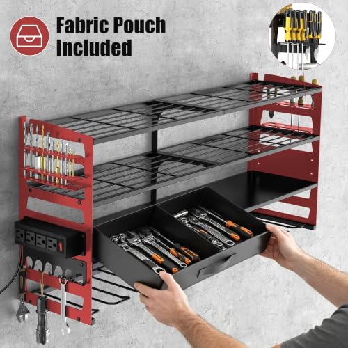 Gotega Power Tool Organizer Wall Mount, Heavy Duty Tool Storage Rack, Red