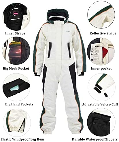 Women One Pieces Ski Suits Waterproof Warm Insulated Ski Jumpsuit Removable Hood Snowsuit for Snow Sport