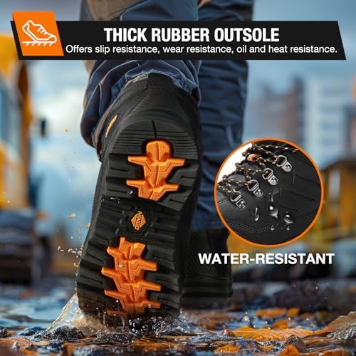 NINGO Steel Toe Work Boots for Men, Oil & Slip Resistant Construction Boots