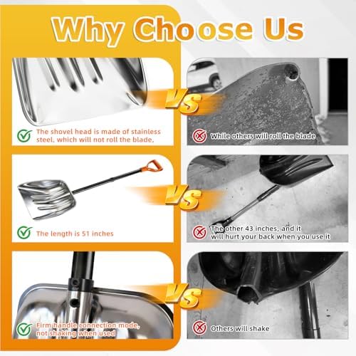 Metal Snow Shovel, Snow Shovel for Driveway, D-Handle, Wide & Durable