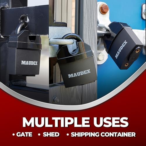 Maudex® MDL60 High Security Padlock for Outdoor Use - [10 Keys] - [Anti Drill, Anti Pick Cylinder] - Ideal Lock for Storage Unit, Shed, Gate, Container with 0.67” Shackle Clearance