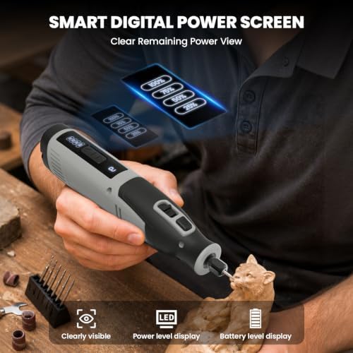 Cordless Rotary Tool Kit, 4V 4000mAh, 6-Speed, Digital Display Grey
