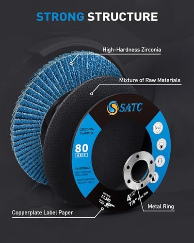 S SATC Premium 4.5" x 7/8" Inch 80 Grit Flap Discs for Angle Grinder 100 Pack Type 29 High Density Zirconia Grinding Wheels for Deburring Finishing