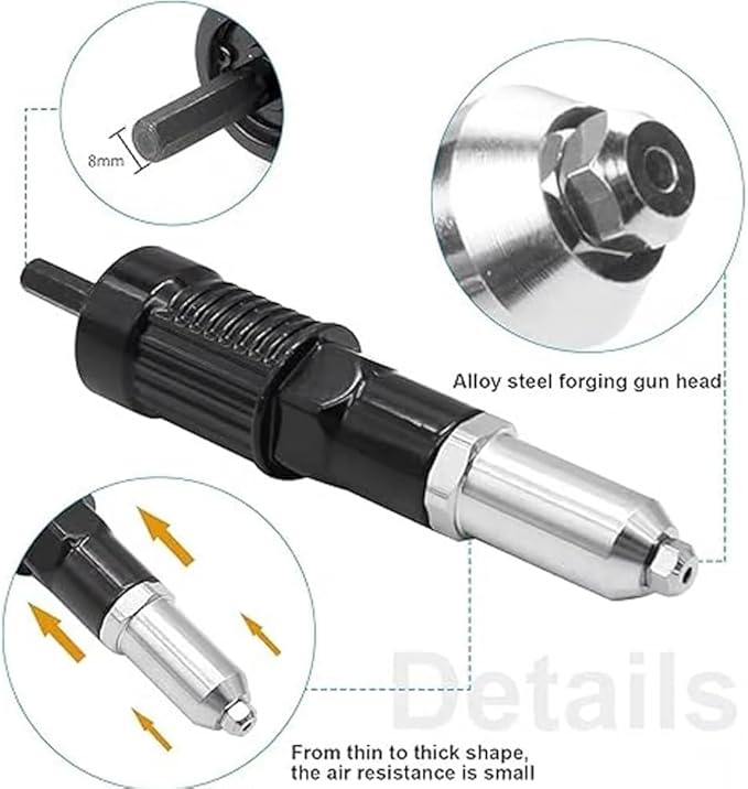 Professional Electric Rivet Gun Adapter Kit, Alloy Steel Electric Rivet Nut Gun Drill Adapter, Turn Your Drills Into A Riveting Beast, Drill Rivets Gun Attachment for Metal & Aluminum Work (1set)