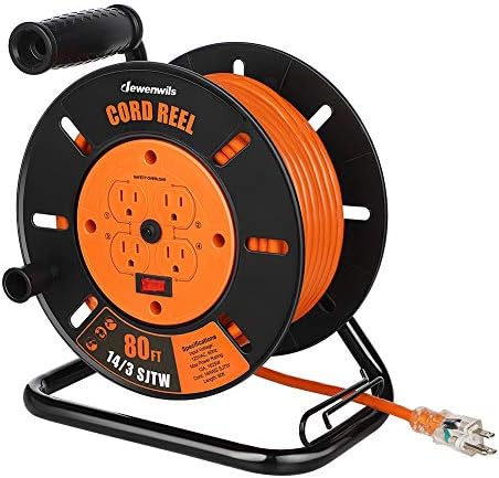 DEWENWILS Retractable Extension Cord Reel, Open Cord Reel with 80FT Cord