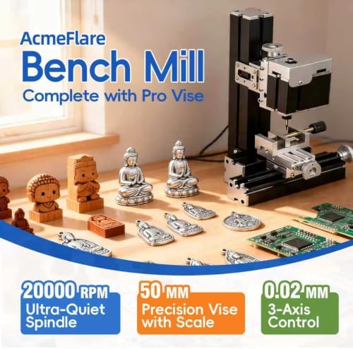 ZHRUI Electroplated Mini Metal Milling Machine 36W 20000rpm DIY Vertical Miniature Mill Lathe Machine Tools for Creative Maker Miniature Miller