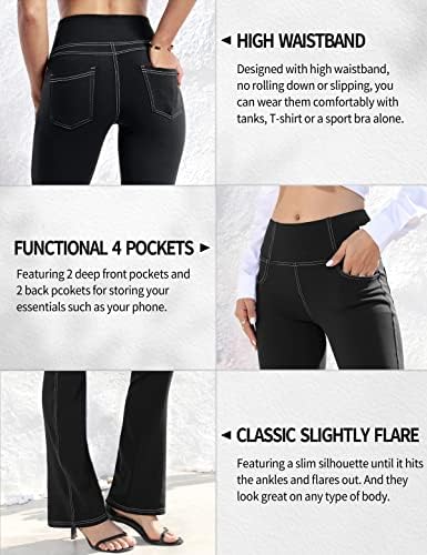 VOOVEEYA Women's Bootcut Leggings - Bootleg Yoga Pants Flare with 4 Pockets