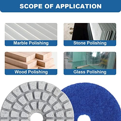 2 Inch Diamond Polishing Pads with 7Pcs Dry Wet Granite Stone Polish Pad Kit for Drill，50-3000 Grit Polishing Pad (7Pcs Dry/Wet Pads+1 Drill Adapter)