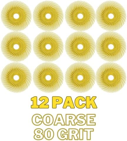 Dedeco Sunburst Radial Bristle Discs 12-Pack - 4" Curved - 3/8" Arbor - Yellow 80 Grit (Coarse) - Aluminum Oxide for Polishing & Finishing