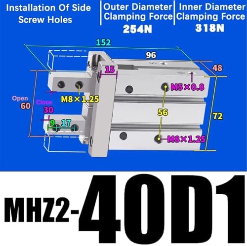 1pcs MHZ2-10/16/25/32/40D1/D2/D3 Pneumatic Finger Cylinder Parallel Gripper Side Thread Aluminium Clamps(MHZ2-40D1)
