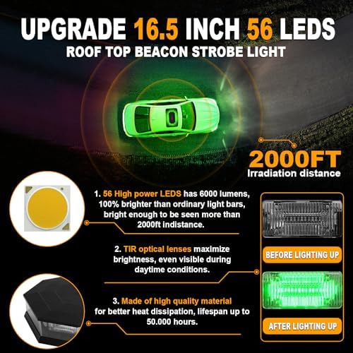 ASPL 16.5 Inch Roof Top Beacon Warning Strobe Light for Trucks Green