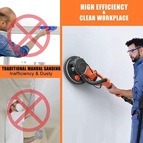 Goplus 750W Drywall Sander, Electric Foldable Sander Machine w/Dust-Free Automatic Vacuum System, 6 Variable Speed 800-1750 RPM, Double-Deck LED Lights, 12 Sanding Disks & Carrying Bag (Foldable)