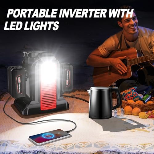 Choerinton 350W Power Inverter for Milwaukee18V Battery, 2-Port DC to AC 110-120V Inverter with LED Light, 3 USB-A,1 USB-C, DC and AC Ports, Portable Battery Inverters for Outdoor Use(Tool Only)