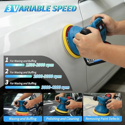 Cordless Car Buffer Polisher,Orbital Polisher for Car Detailing,2 x 4.0Ah Batteries,3 Variable Speed,1500-4000RPM,Car Polishers and Buffers Machine for Waxing, Polishing & Scratch Removal