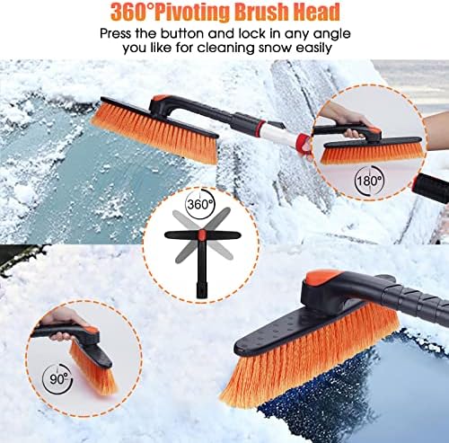 FOVAL 47.2" Extendable Snow Brush and Wider Ice Scraper (4.73" Width) with 360° Pivoting Brush Head, Snow Removal Tool Car Brush with Comfortable Foam Grip for Car Windshield, Trucks, SUVs