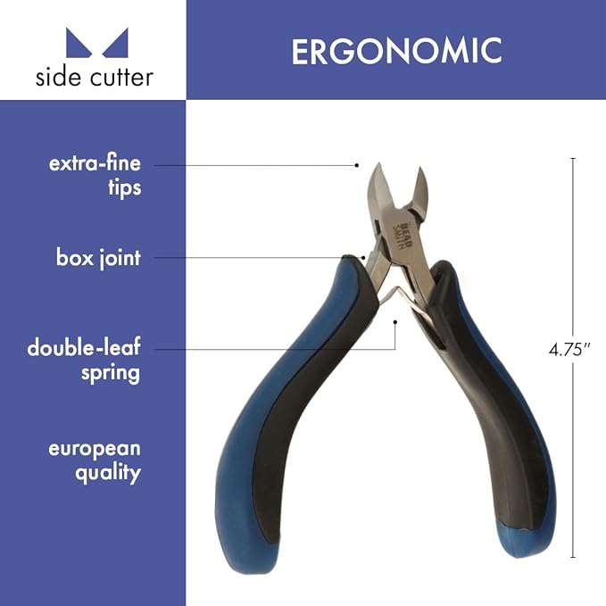 The Beadsmith Ergonomic Side Cutter Tool – 5 inches (127mm) – Comfortable Ergonomic Grip, Double-Leaf Springs & Polished Steel Head – Extra-Fine Tips Precision to Medium Level Work