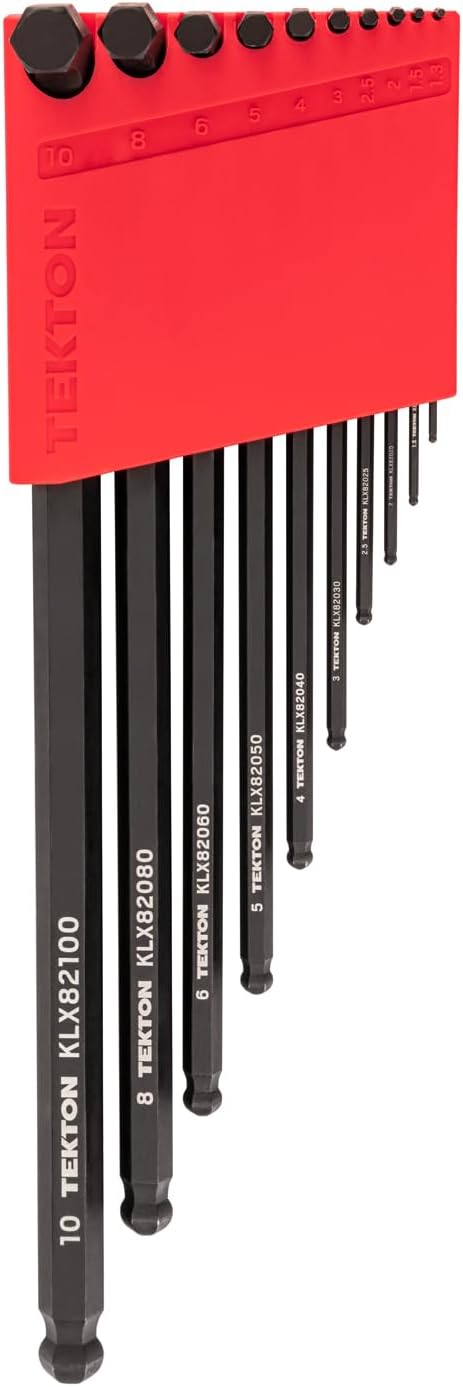 TEKTON Ball End Hex L-Key Set, 10-Piece | KLX91202 | (1.3 - 10 mm, Common Sizes), Manganese Phosphate Finish, Holder