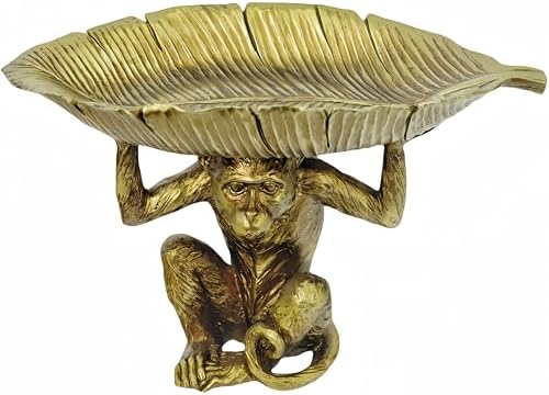 13.2'' L Monkey Fruit Tray Key Jewelry Dish Resin Statue Gold | resin catchall tray plates high bowl containers organizers for table entryway entry dresser counter gift