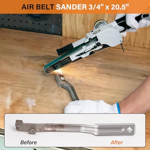 3/4" x 20.5" Air Belt Sander, Mini Belt Sander for Woodworking/Metal Working, 2 Belts (80/100#), Industrial Pneumatic Tool