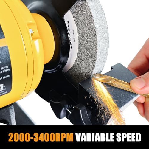 Woodskil 6" 2.5A Variable Speed Bench Grinder for Sharpening,2000–3400 RPM