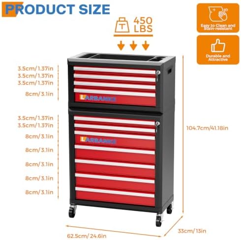 LARBANKE 11-Drawer Rolling Tool Chest with Wheels&Locks, Red Tool Cabinet