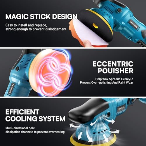 Upgrade Cordless Car Buffer Polisher with 21V 2×4000mAh Battery,6 In Brushless Buffer Polisher Kit, 600W Orbital Polisher with 6 Variable Speed for Car Detailing Waxing Scratch Removing