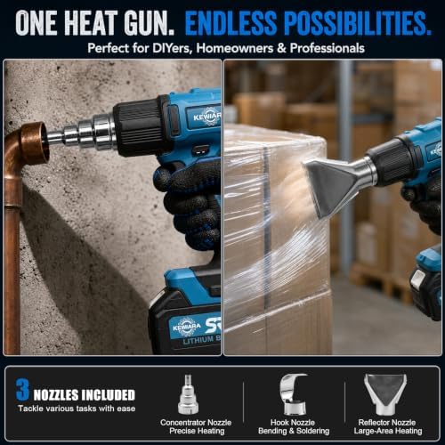 Cordless Heat Gun - Compatible with Makita 18V Battery, 2×4.0Ah Batteries & Charger, Fast Heating 1022°F Hot Air Gun, Variable Temperature, 3 Nozzles for Shrink Wrap, PVC Vinyl