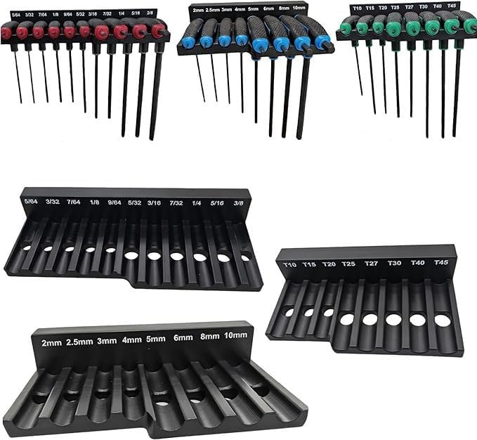 Magnetic T-Handle Hex Key Organizer Rack – Tool Holder for Harbor Freight ICON Style T Handle Wrenches – sae/metric/torx Storage Options (Customize Your Way)