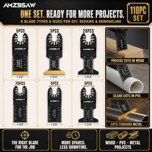 AMZBSAW 110PCS Oscillating Saw Blades for Wood, Plastic & Soft Metal